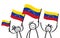 Cheering crowd of happy stick figures with Venezuelan national flags, smiling Venezuela supporters, sports fans