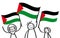 Cheering crowd of stick figures with Palestinian national flags, Palestine supporters, sports fans