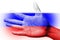 Cheering fan with Painting national Russia flag