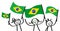 Cheering group of three happy stick figures with Brazilian national flags, smiling Brazil supporters, sports fans