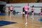 Cheerleader dancer doing pirouette, dancers shows off their moves - pirouette, sport young woman rotates on one leg, girls in