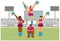 Cheerleader pyramid performance at sports event vector illustration