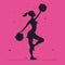 Cheerleader. Vector silhouette on a pink background. Cheerleader