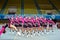 Cheerleaders girl team performs acrobatics