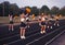 Cheerleaders perform at a football game