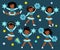 Cheerleaders Team Of Girls .Cheerleading turquoise Uniform vector illustration.