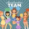 Cheerleading team vector illustration. Cheerleader girls with pompoms. Dancing to support football team during