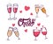 Cheers champagne vector illustration and lettering. Cartoon style