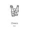 cheers icon vector from beer collection. Thin line cheers outline icon vector illustration. Linear symbol for use on web and