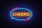 Cheers Neon Text Vector. Cheers neon sign, design template, modern trend design, night neon signboard, night bright