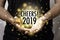 Cheers year 2019 with hand