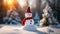 A Cheery Snowman in a Snowy Wonderland With Red Hat and Scarf. Generative AI