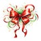 Cheery Watercolor Christmas Ribbon Curls Around Festive Gift on White Background AI Generated