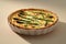 Cheese And Asparagus Quiche On A White Background. Generative AI
