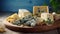 Cheese assortment: blue cheese, AI generated image