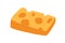 Cheese bar with big holes. Piece of Swiss dairy product. Block of porous Holland Maasdam chees. Colored flat vector