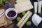 Cheese board variety with grapes and figs
