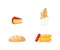 Cheese and bread flat color vector objects set