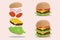 Cheese burger illustration with a fresh ingredients in each layer flat  illustration design