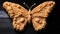 Cheese Butterfly Sculpture Precisionist Carved Animal Figure In Dark Yellow And Light Beige