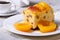 Cheese casserole with raisins and peaches