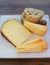 Cheese collection, aged hard Italian sheep cheese black pecorino from Sicily island or pecorino nero di Sicilia