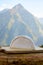 Cheese collection, French reblochon de savoie cheese served outdoor in Savoy region, with Alpine mountains peaks on background