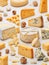 Cheese collection, piece of gouda cheese with blue mold and nuts close up- AI Generated