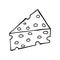 Cheese doodle. Vector cheese with a black line. Simple food and cooking illustration in doodle style on a white isolated