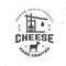 Cheese family farm badge design. Template for logo, branding design with goat and cheese molds and press. Vector