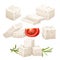 cheese feta white set cartoon vector illustration