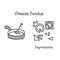 Cheese fondue icon. Switzerland melted cheese dip serving and ingredients simple vector illustration