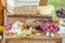 Cheese and fruits on a beautifully vintage decorated table