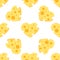 Cheese heart shape vector seamless pattern on white background.