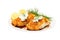 Cheese And Herb Crusted Fish On A White Background. Generative AI