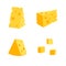 Cheese with holes.Set of cheese of different shapes: triangular, square