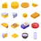 Cheese icons set, isometric style