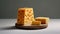 Cheese on a light background. Light background with a place to copy. Generative AI