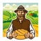 Cheese maker, farmer, cheese bread, landscape background