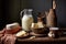 cheese-making ingredients: milk, rennet, and salt
