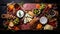 Cheese and meat platter with nuts and dried fruits