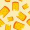 Cheese piece seamless pattern. Yellow dairy product background