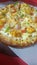 Cheese pizza with mozzarella cheese, onion and capsicum