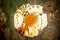 Cheese plate on the stone Assortment of various types of chees with nuts, honey and berries. home made cheese farmer. Top view.