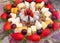 Cheese plate - various types of cheeses and strawberry. French cheeses