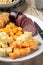 Cheese platter with crackers and sausage