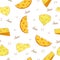 Cheese seamless pattern. Doodle pieces of cheese