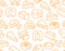 Cheese seamless pattern with flat line icons. Vector background, illustrations of parmesan, mozzarella, yogurt, dutch