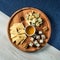 Cheese serving set on wooden Board