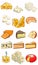 Cheese types icons detailed photo realistic set